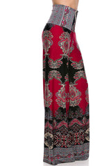 Niobe Clothing High Waist Fold Over Wide Leg Palazzo Pants (Baroque) - pants