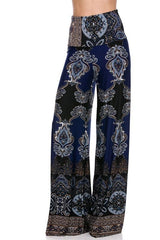 Niobe Clothing High Waist Fold Over Wide Leg Palazzo Pants (Baroque) - pants