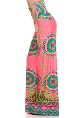 Niobe Clothing High Waist Fold Over Wide Leg Gaucho Palazzo Pants (Pink Jade) - pants