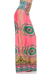 Niobe Clothing High Waist Fold Over Wide Leg Gaucho Palazzo Pants (Pink Jade) - pants