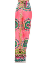 Niobe Clothing High Waist Fold Over Wide Leg Gaucho Palazzo Pants (Pink Jade) - pants