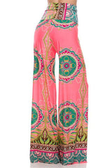 Niobe Clothing High Waist Fold Over Wide Leg Gaucho Palazzo Pants (Pink Jade) - pants