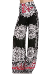 Niobe Clothing High Waist Foldover Boho Palazzo Pants (White Red Black) - pants