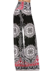 Niobe Clothing High Waist Foldover Boho Palazzo Pants (White Red Black) - pants