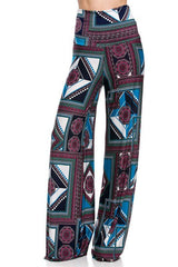 Niobe Clothing High Waist Fold Over Wide Leg Gaucho Palazzo Pants (Multicolor Geometric) - pants