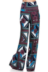 Niobe Clothing High Waist Fold Over Wide Leg Gaucho Palazzo Pants (Multicolor Geometric) - pants