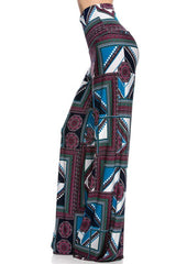 Niobe Clothing High Waist Fold Over Wide Leg Gaucho Palazzo Pants (Multicolor Geometric) - pants