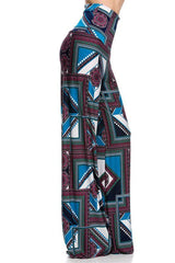 Niobe Clothing High Waist Fold Over Wide Leg Gaucho Palazzo Pants (Multicolor Geometric) - pants