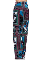 Niobe Clothing High Waist Fold Over Wide Leg Gaucho Palazzo Pants (Multicolor Geometric) - pants