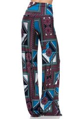 Niobe Clothing High Waist Fold Over Wide Leg Gaucho Palazzo Pants (Multicolor Geometric) - pants