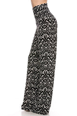 Niobe Clothing High Waist Foldover Boho Palazzo Pants (Tribal Aztec) - pants