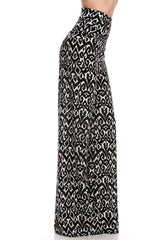 Niobe Clothing High Waist Foldover Boho Palazzo Pants (Tribal Aztec) - pants