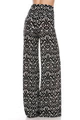 Niobe Clothing High Waist Foldover Boho Palazzo Pants (Tribal Aztec) - pants