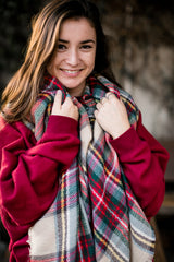 Niobe Clothing Khaki Plaid Oversized Blanket Scarf - Scarves