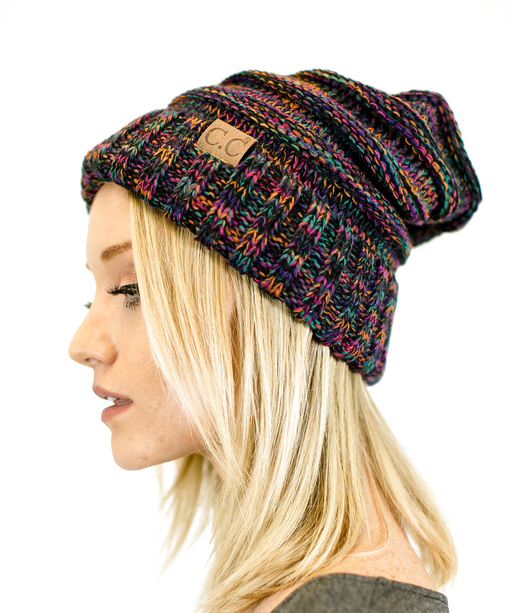 C.C. Unisex Two Toned Mix Knit Oversized Slouchy Beanie - Beanies Hats
