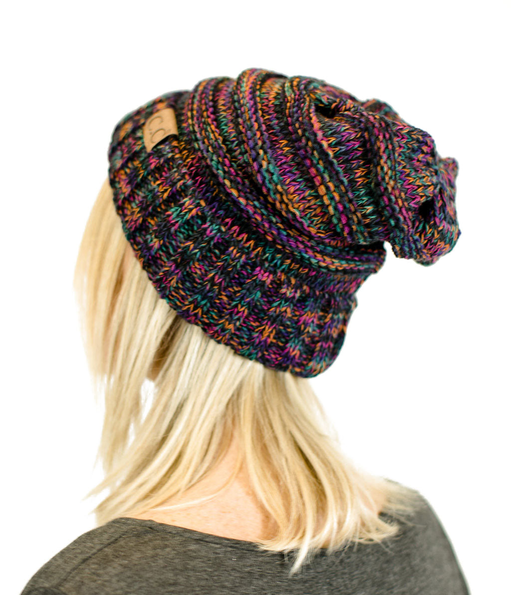 C.C. Unisex Two Toned Mix Knit Oversized Slouchy Beanie - Beanies Hats