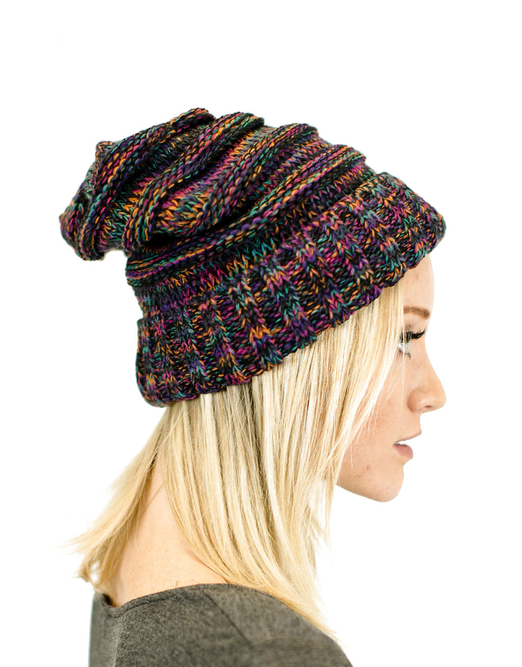 C.C. Unisex Two Toned Mix Knit Oversized Slouchy Beanie - Beanies Hats