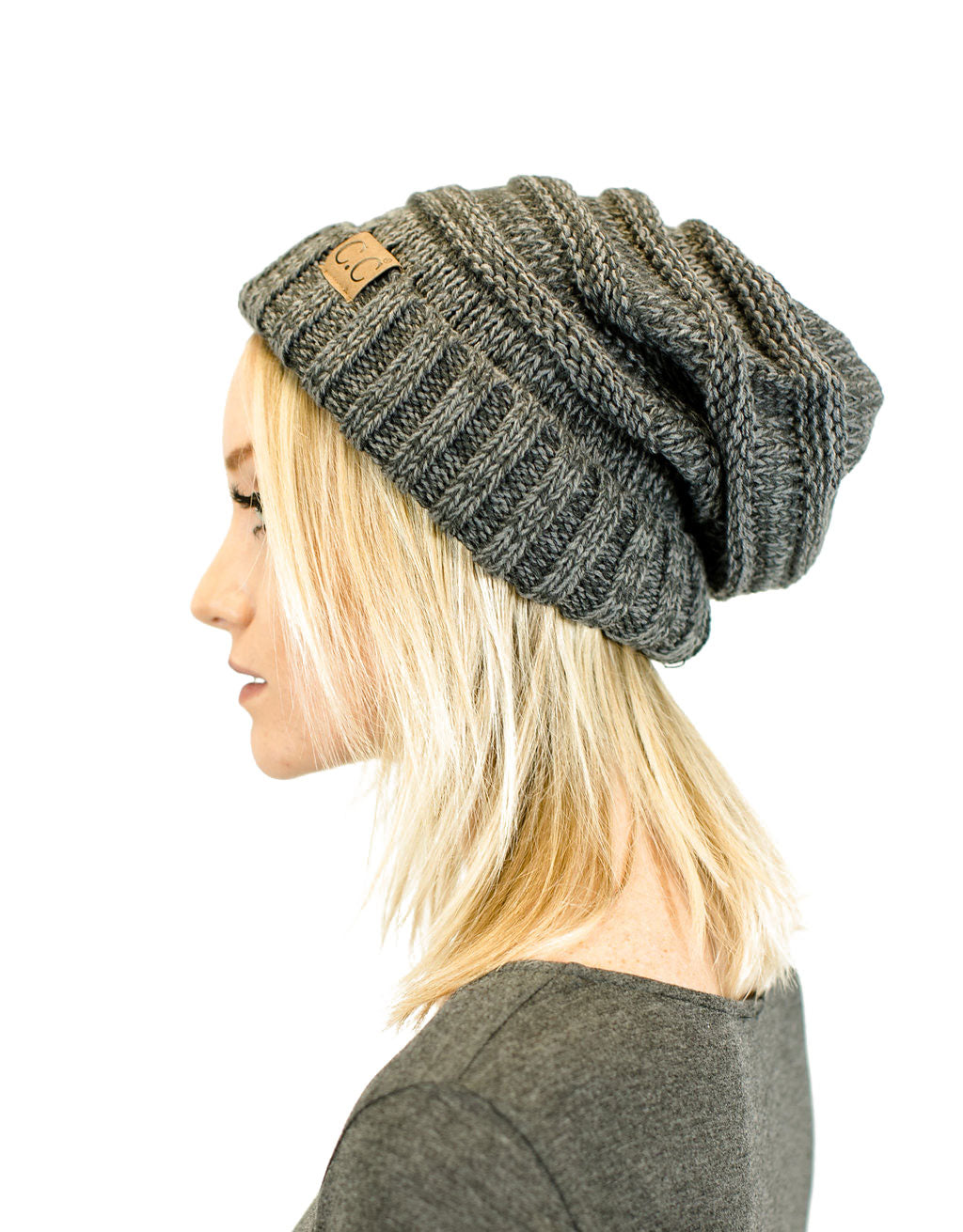 C.C. Unisex Two Toned Mix Knit Oversized Slouchy Beanie - Beanies Hats