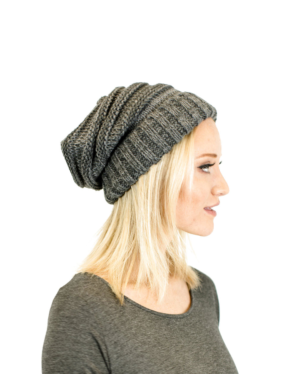 C.C. Unisex Two Toned Mix Knit Oversized Slouchy Beanie - Beanies Hats