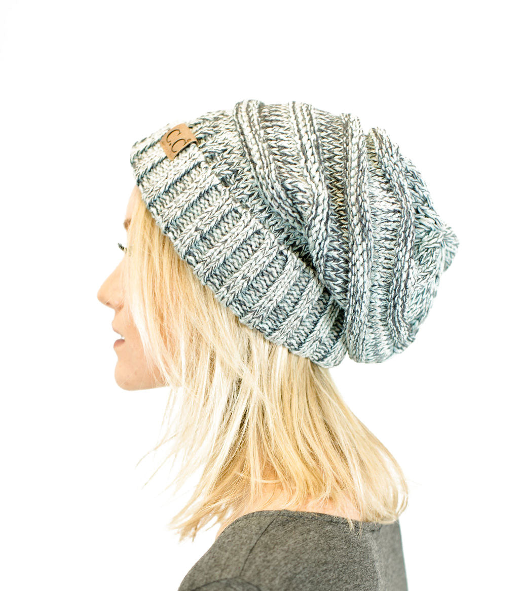 C.C. Unisex Two Toned Mix Knit Oversized Slouchy Beanie - Beanies Hats
