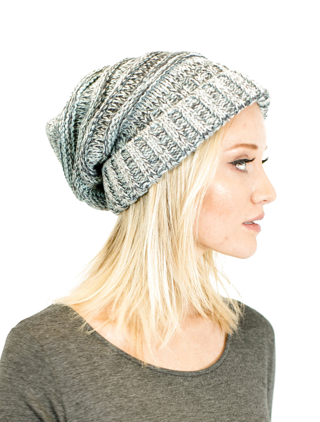 C.C. Unisex Two Toned Mix Knit Oversized Slouchy Beanie - Beanies Hats