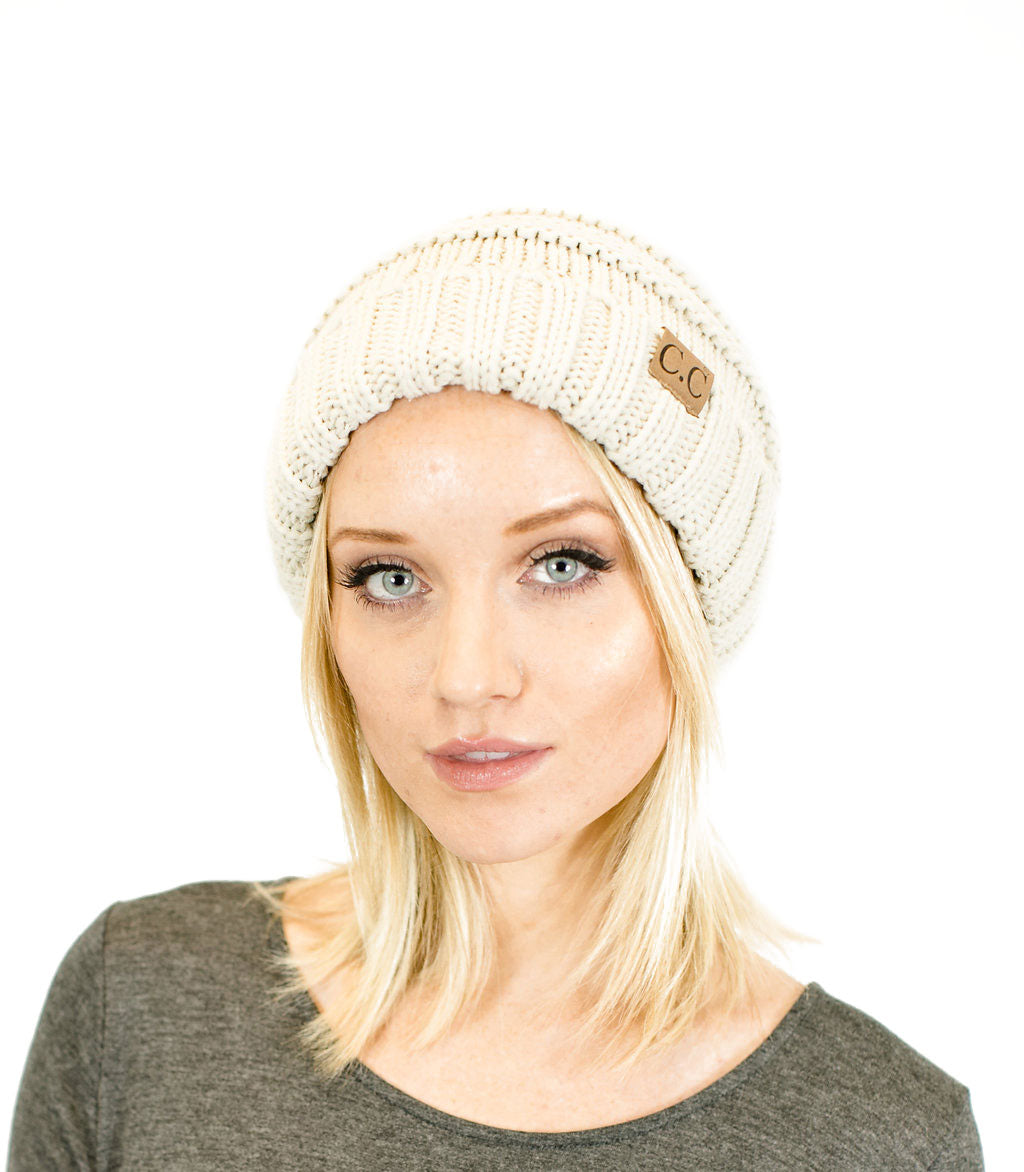 Unisex Solid Oversized Slouchy Knit Beanie