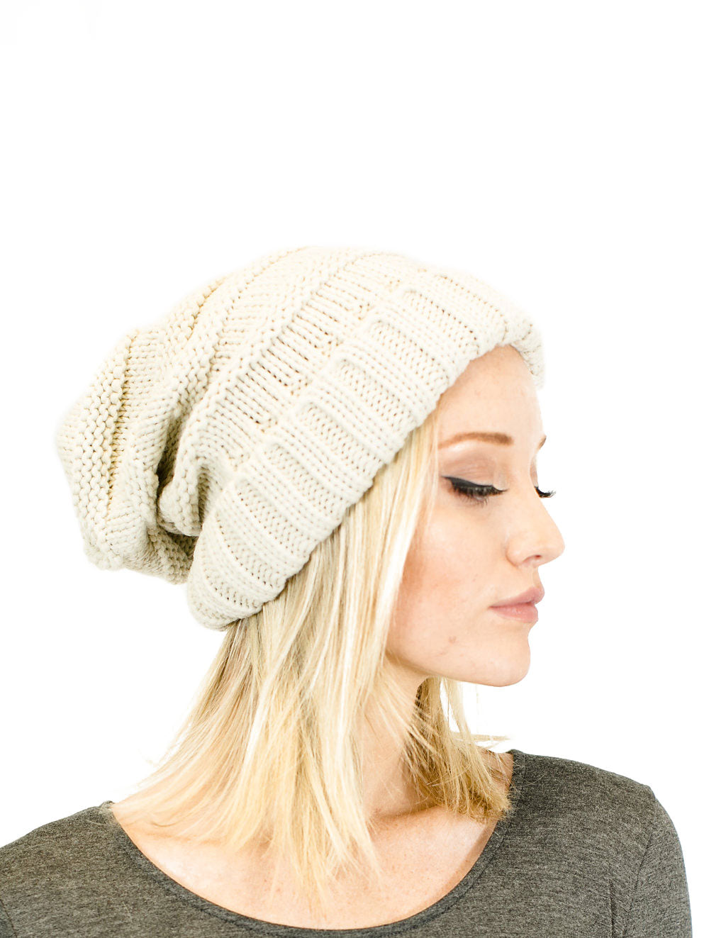 C.C. Unisex Solid Color Knit Oversized Slouchy Beanie - Beanies Hats