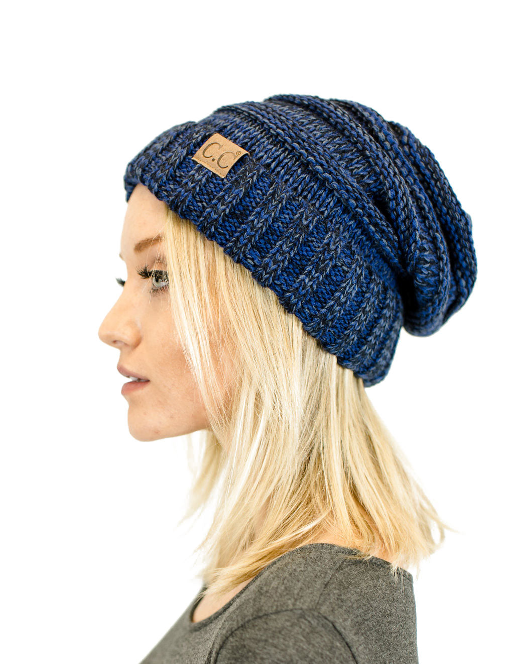 C.C. Unisex Two Toned Mix Knit Oversized Slouchy Beanie - Beanies Hats