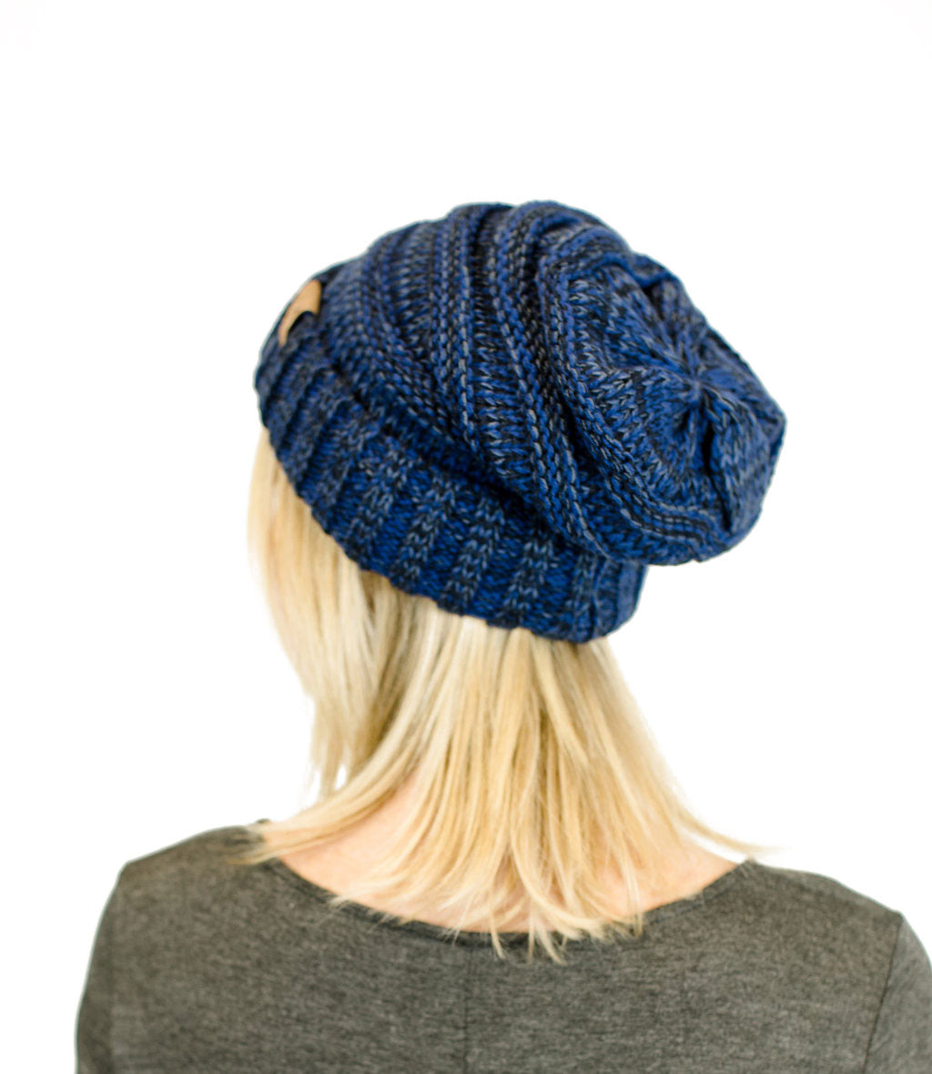 C.C. Unisex Two Toned Mix Knit Oversized Slouchy Beanie - Beanies Hats