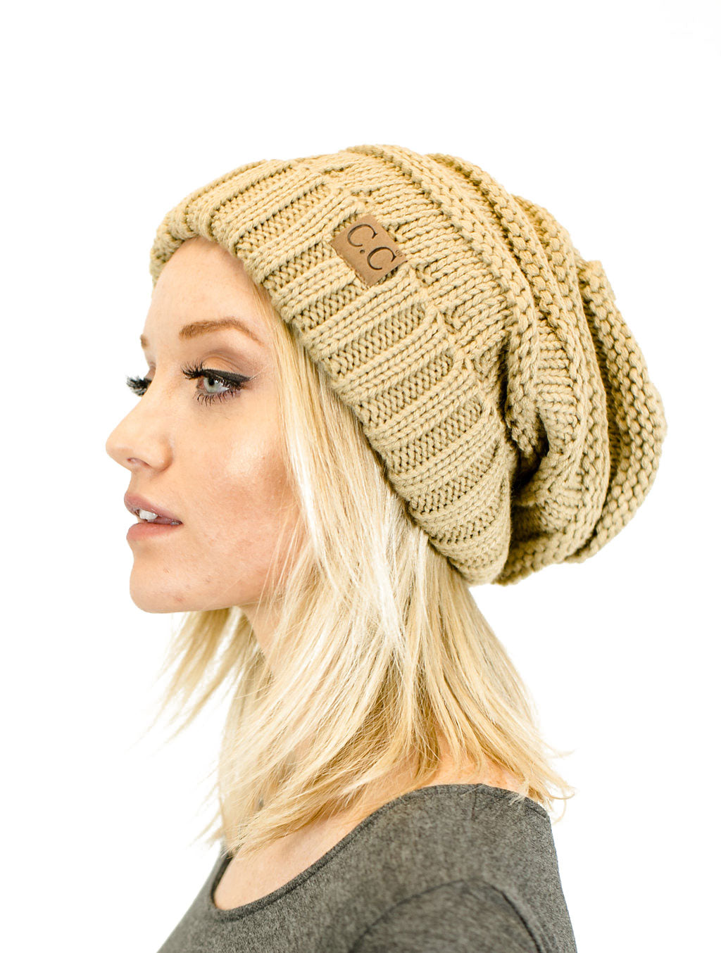 Unisex Solid Oversized Slouchy Knit Beanie