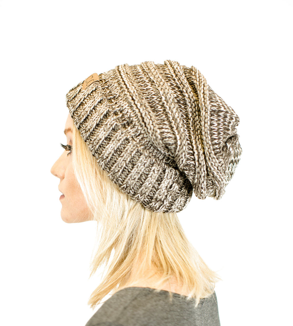 C.C. Unisex Two Toned Mix Knit Oversized Slouchy Beanie - Beanies Hats