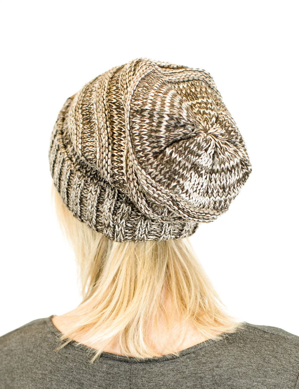 C.C. Unisex Two Toned Mix Knit Oversized Slouchy Beanie - Beanies Hats