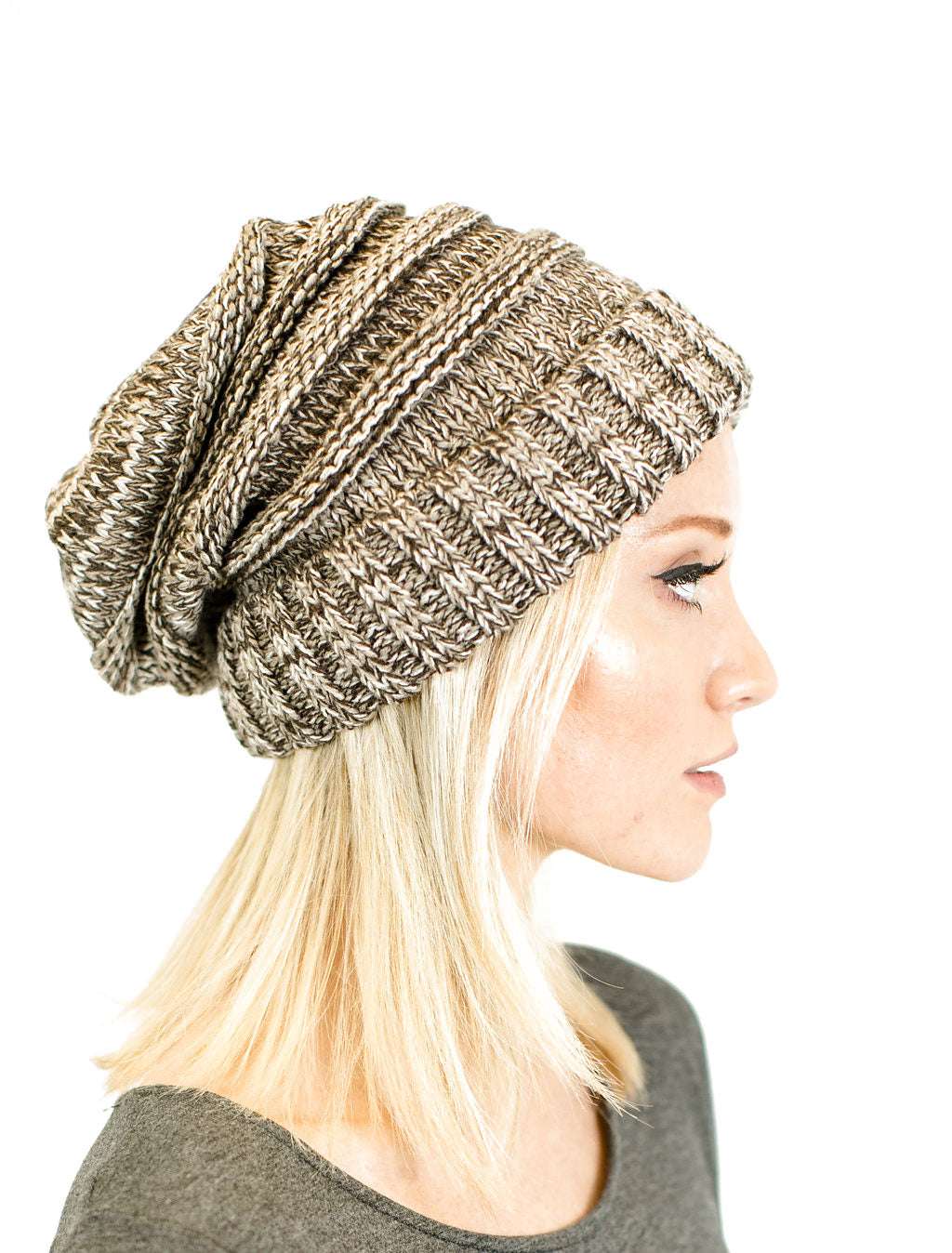 C.C. Unisex Two Toned Mix Knit Oversized Slouchy Beanie - Beanies Hats