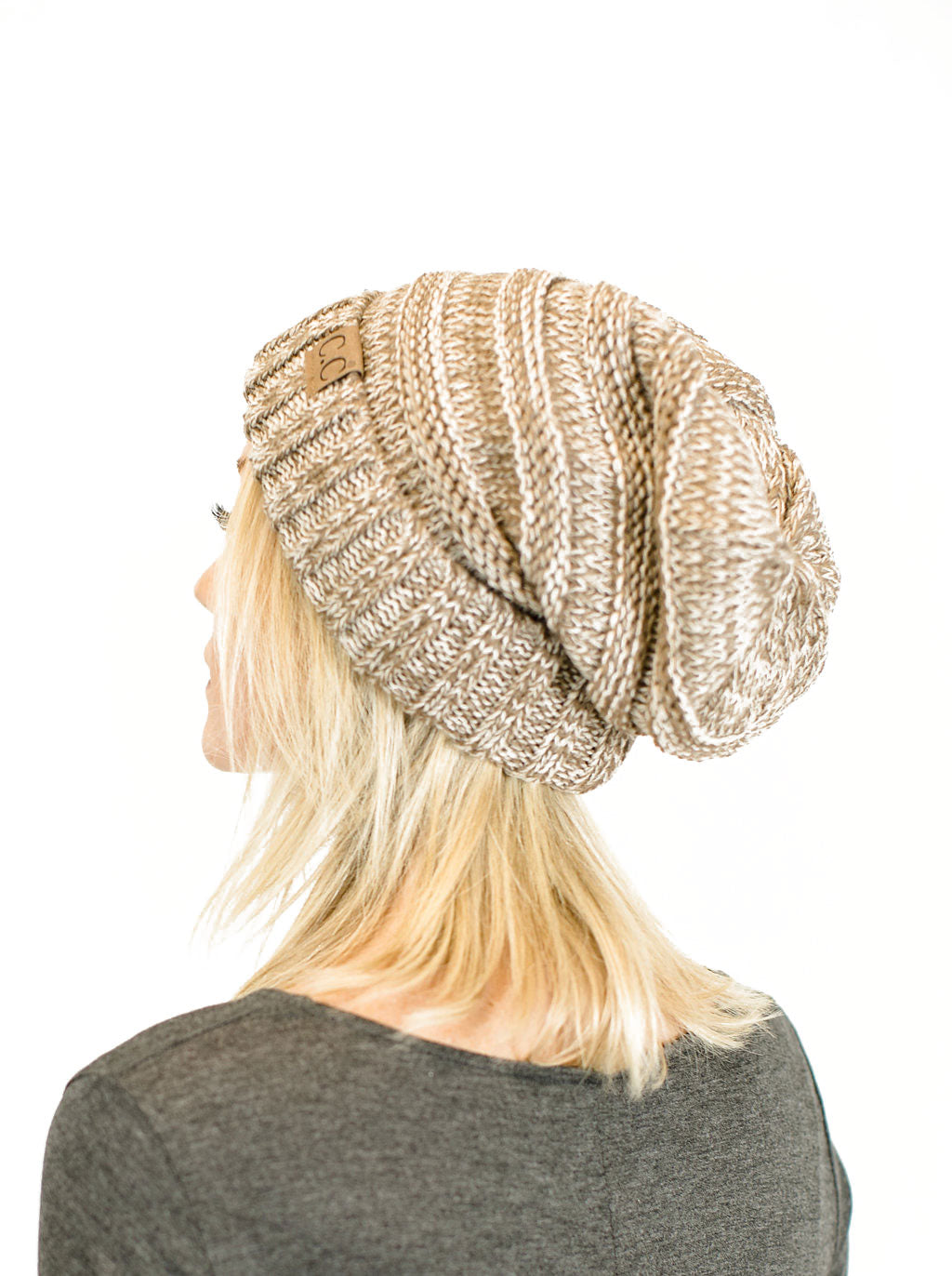 C.C. Unisex Two Toned Mix Knit Oversized Slouchy Beanie - Beanies Hats