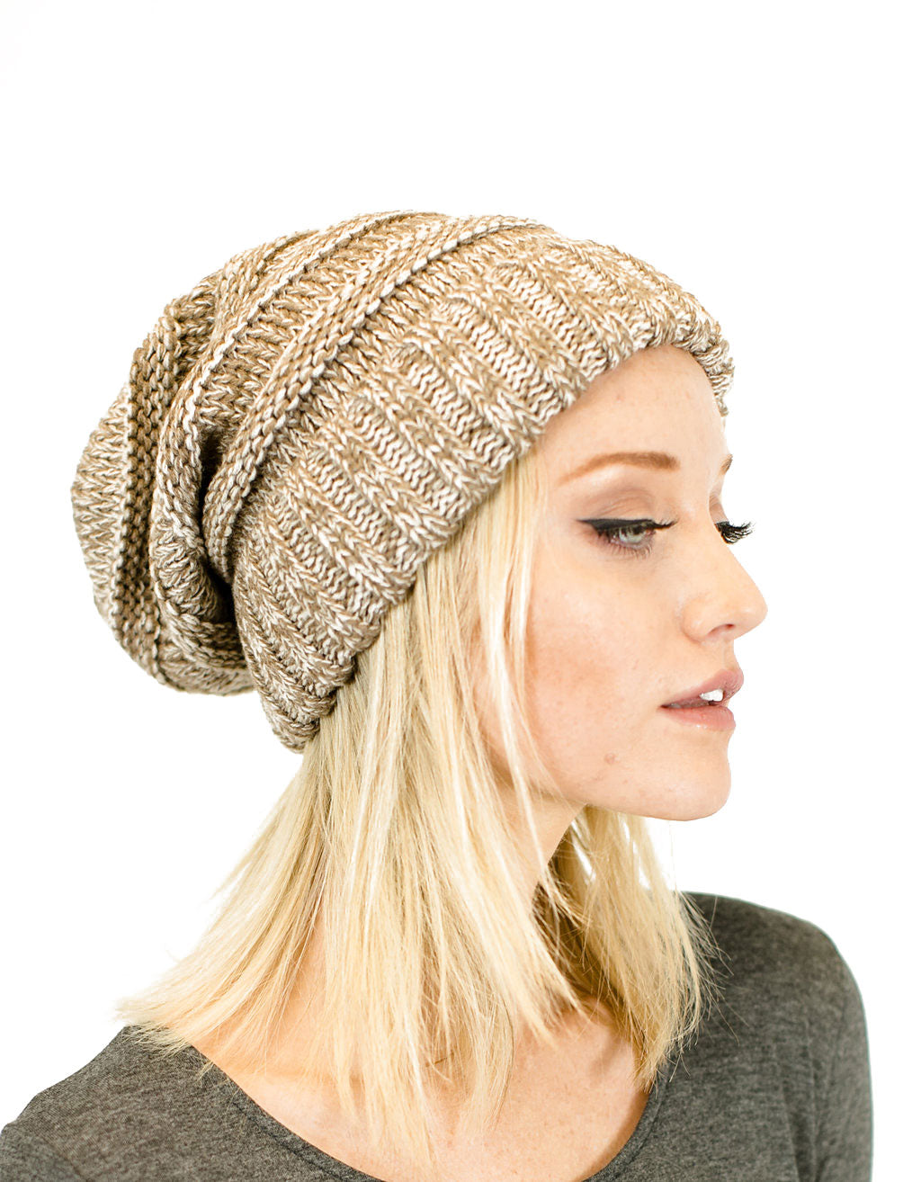 C.C. Unisex Two Toned Mix Knit Oversized Slouchy Beanie - Beanies Hats