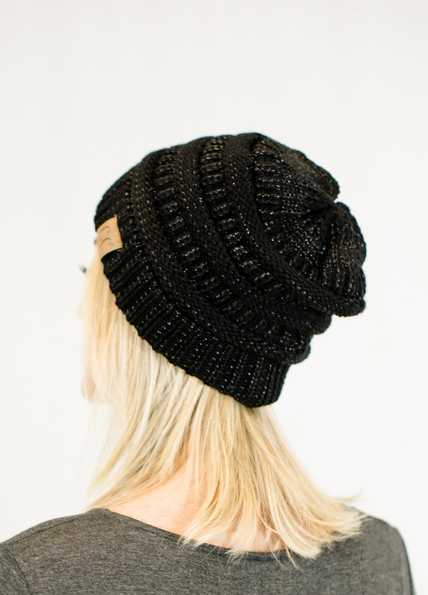 C.C. Unisex Two Toned Metallic Soft Stretch Knit Slouchy Beanie - Beanies Hats