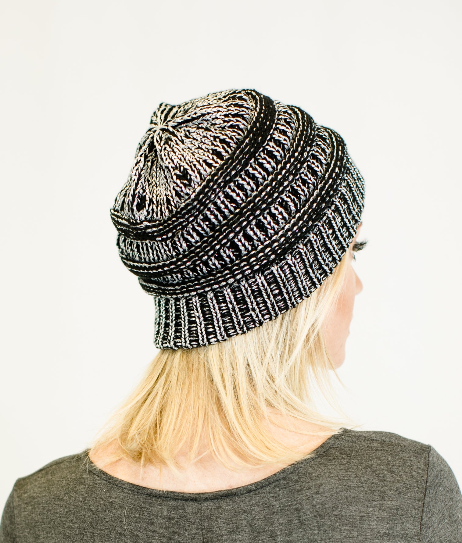 C.C. Unisex Two Toned Metallic Soft Stretch Knit Slouchy Beanie - Beanies Hats