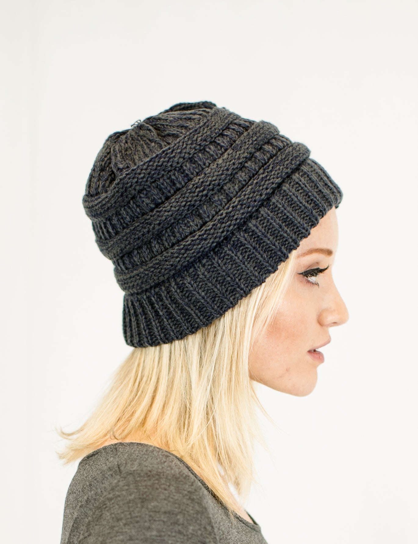 C.C. Two-Toned Unisex Soft Stretch Knit Slouchy Skull Beanie - Beanies Hats
