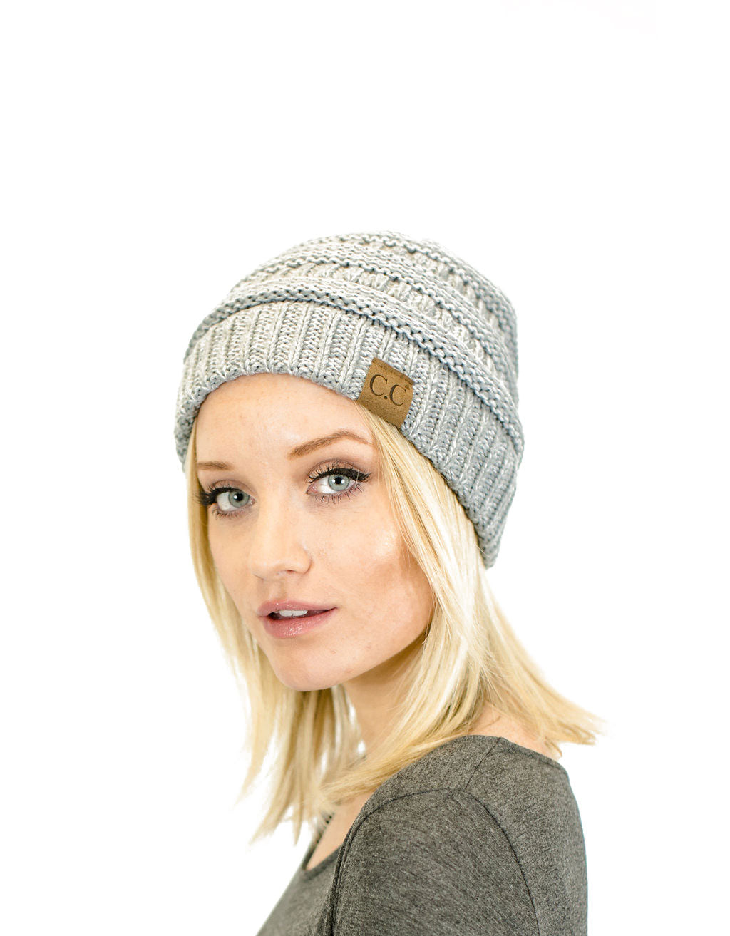 C.C. Two-Toned Unisex Soft Stretch Knit Slouchy Skull Beanie - Beanies Hats