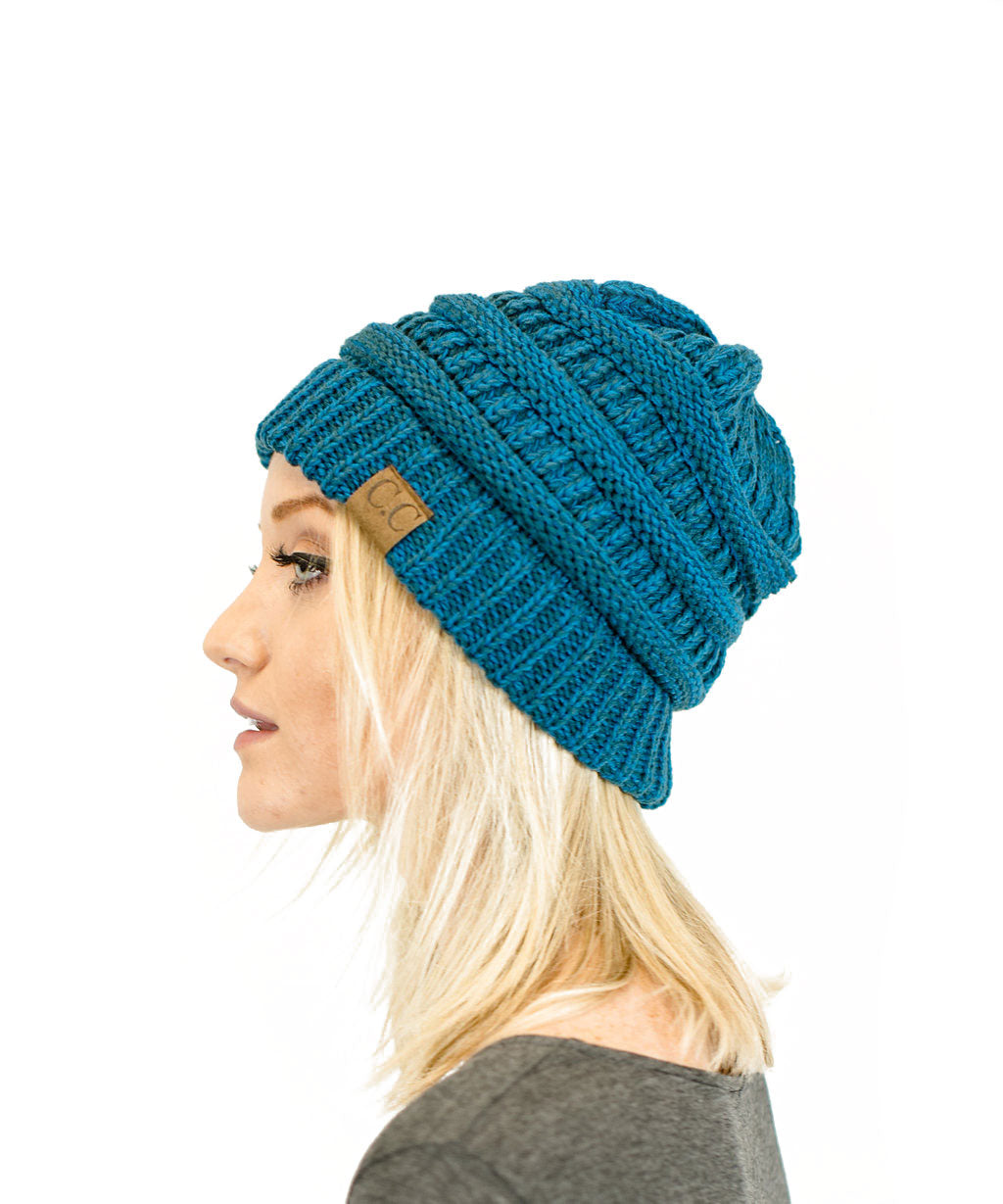 C.C. Two-Toned Unisex Soft Stretch Knit Slouchy Skull Beanie - Beanies Hats