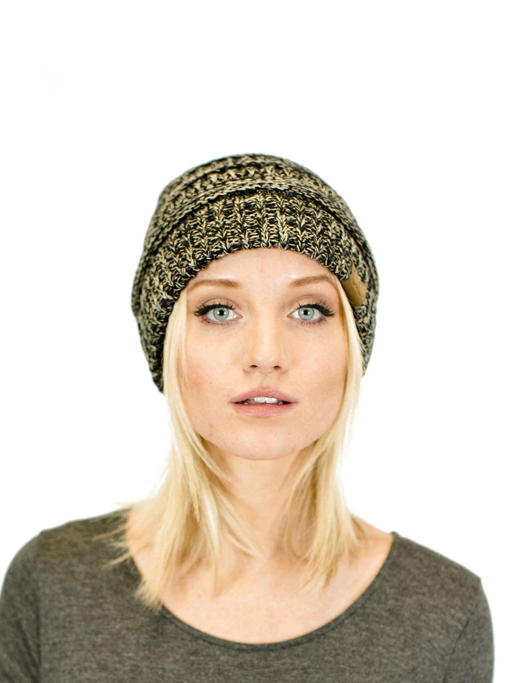 C.C. Two-Toned Unisex Soft Stretch Knit Slouchy Skull Beanie - Beanies Hats