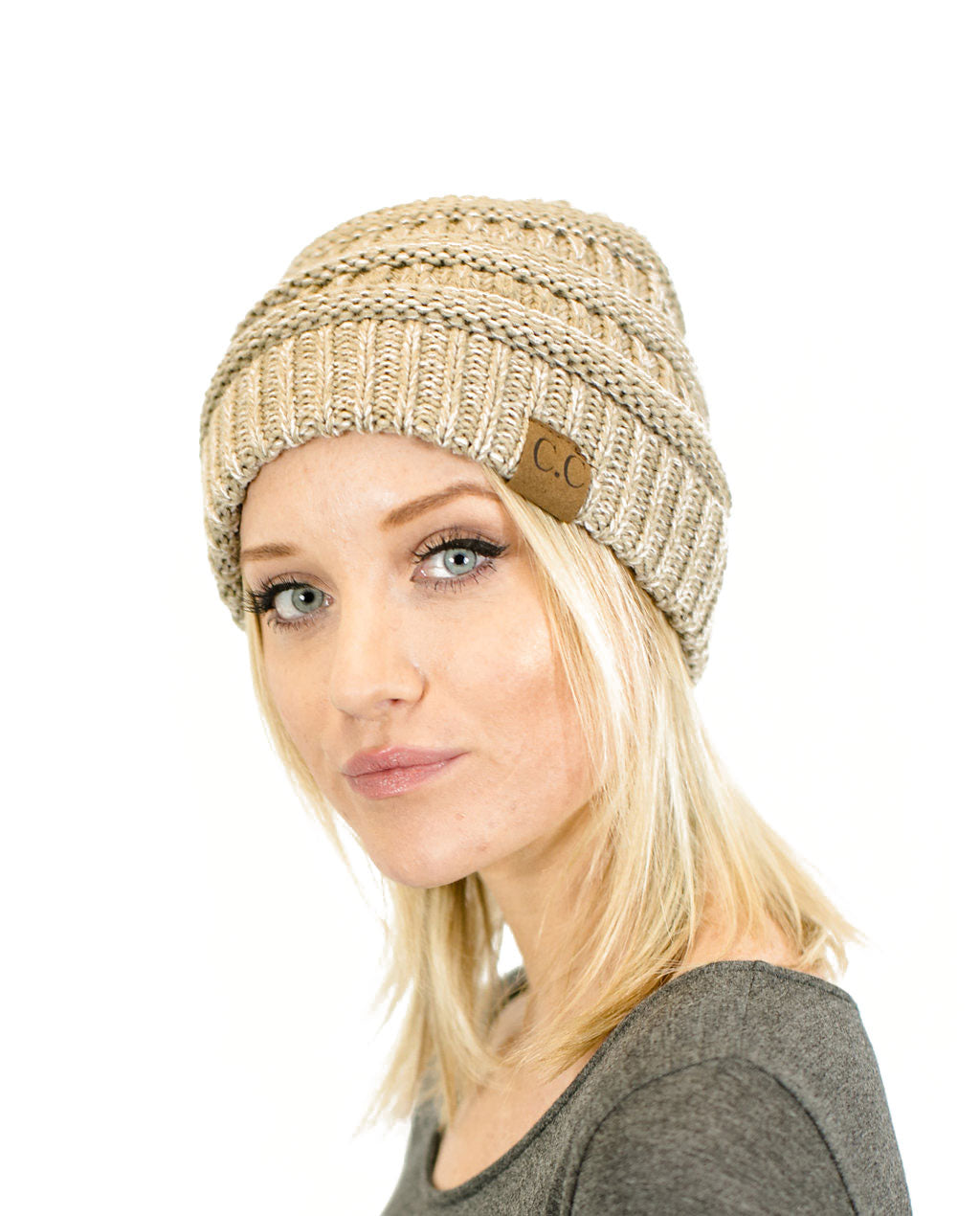 C.C. Two-Toned Unisex Soft Stretch Knit Slouchy Skull Beanie - Beanies Hats