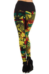 Niobe Clothing Reggae Jamaican Rasta Print High Waist Leggings (Black) - leggings