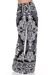 Niobe Clothing High Waist Foldover Boho Palazzo Pants (Black White) - pants