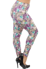 Niobe Clothing Purple Leopard Floral Design Plus Size Leggings - leggings