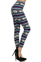 Niobe Clothing Blue Multicolor Snowflake Graphic Print Lined Leggings - leggings