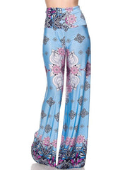 Niobe Clothing High Waist Fold Over Wide Leg Gaucho Palazzo Pants (Bluewater Symmetry) - pants