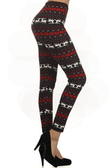 Niobe Clothing Black Red Reindeers Graphic Print Lined Leggings - leggings
