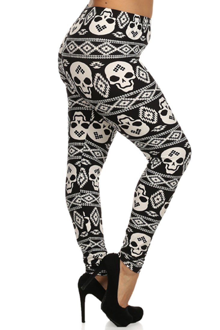 Niobe Clothing Black White Skull Design Plus Size Leggings - ps_printleggings