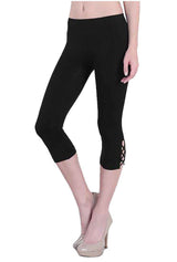 Nikibiki Black Cross Stitch Seamless Smooth Crop Leggings in Black - leggings